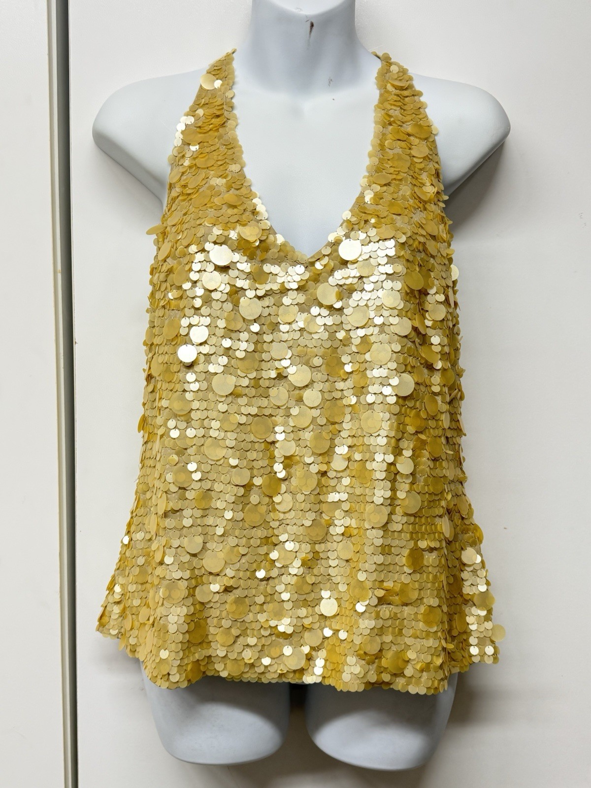 Rare Y2K Vintage City DKNY Gold/Ivory Camisole Paillette Top Women’s Sz 12