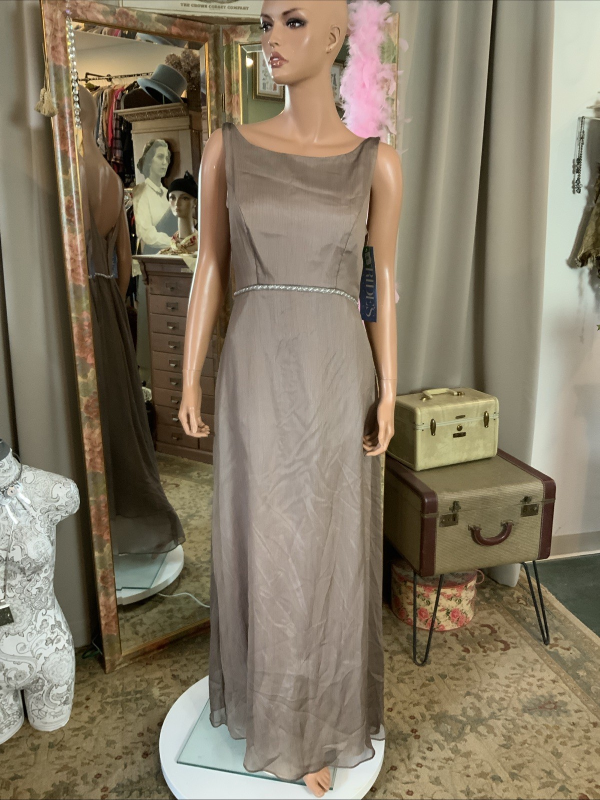 Jordan Vintage 1975 Cocoa Satin Bridesmaid Prom Party Dress size 9/10 NWT