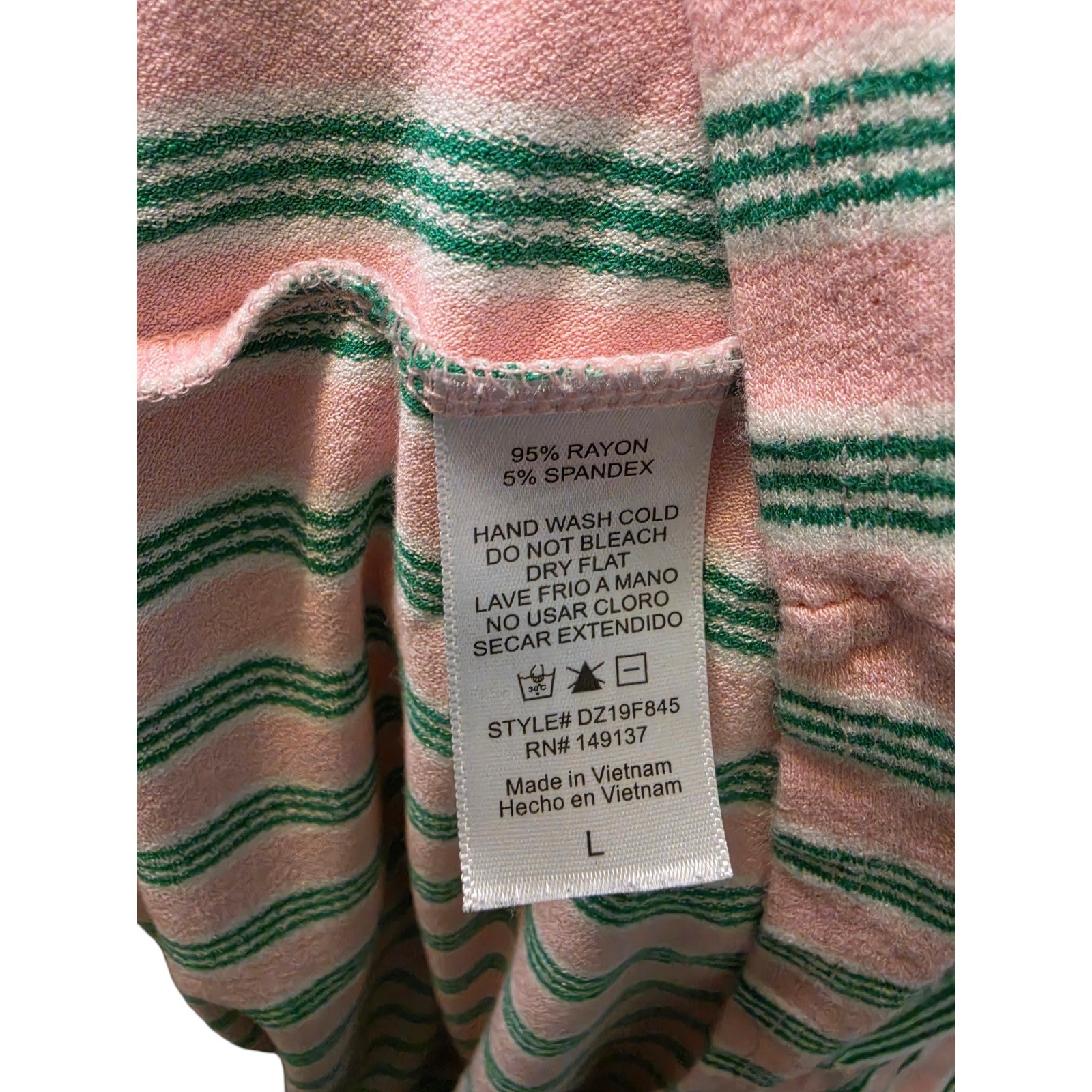 Y2K 90’s Baby T Large Rayon Camp Shirt Pink Green Stripe Button Front Pocket Top