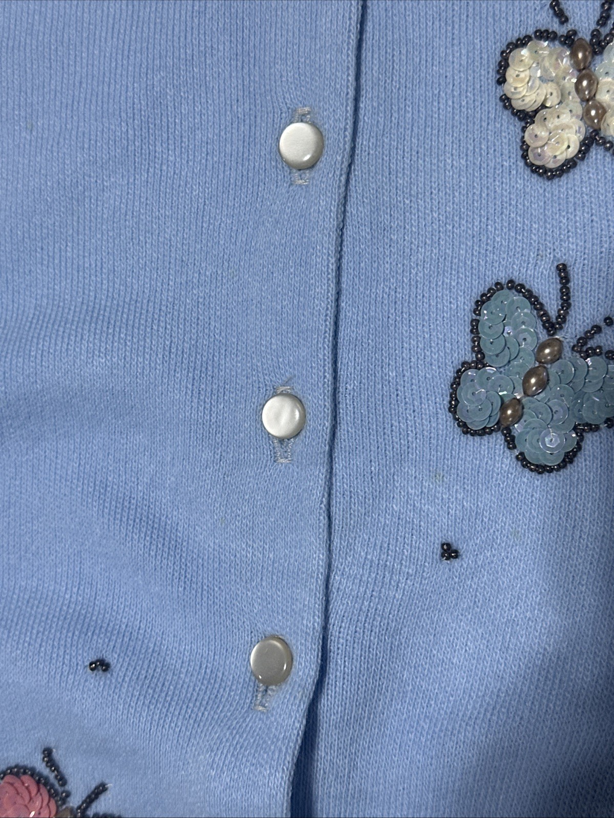 NOS Vtg 1950s Turbo Orlon Cardigan Sweater Baby Blue New 34 Sequined Butterfly