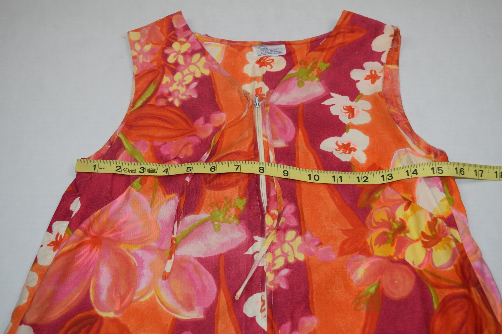 Vintage Sears Hawaiian Dress Size S/M 70s Sleeveless Orange White Yellow Floral