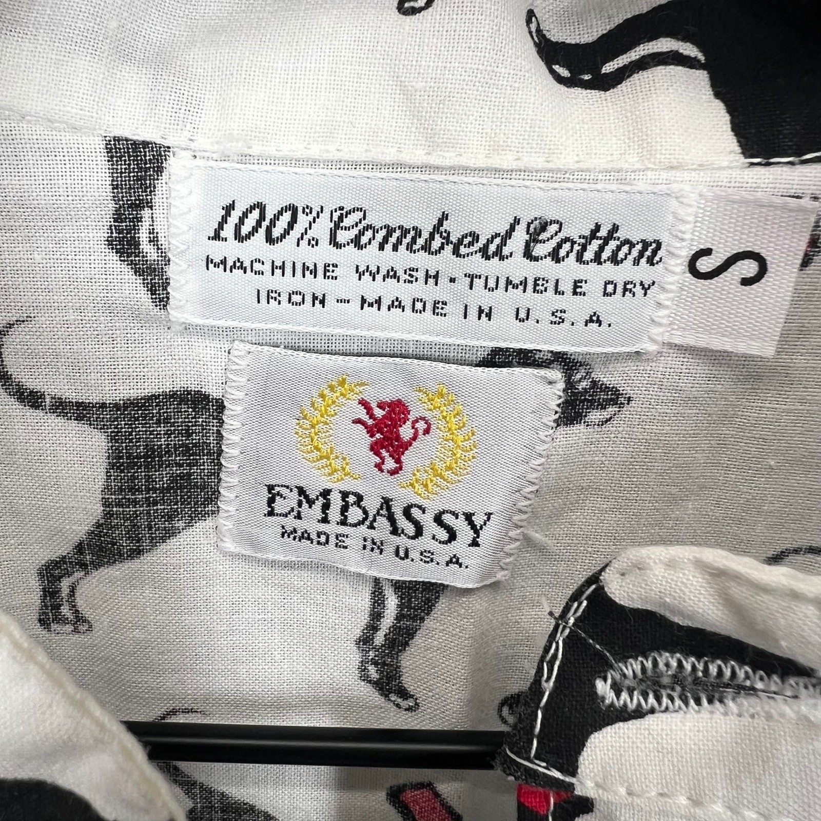 Vintage Embassy Dog Print Shirt Dress Women S White Black Labrador Cotton USA