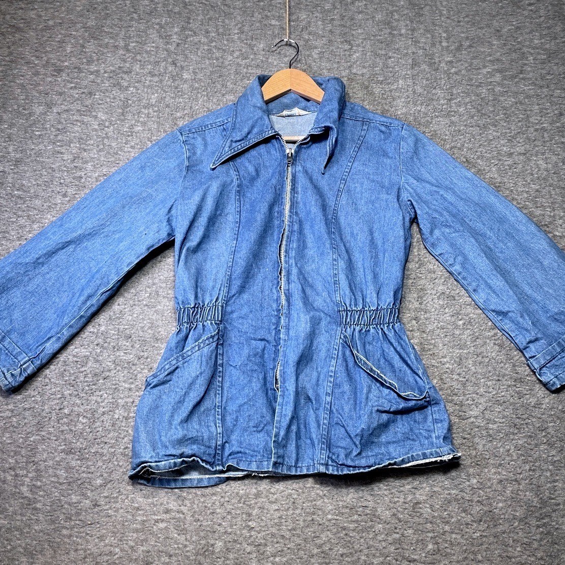 Vintage Branded Lions Denim Shirt Women Large Zip Up 60s Jacket Western retro
