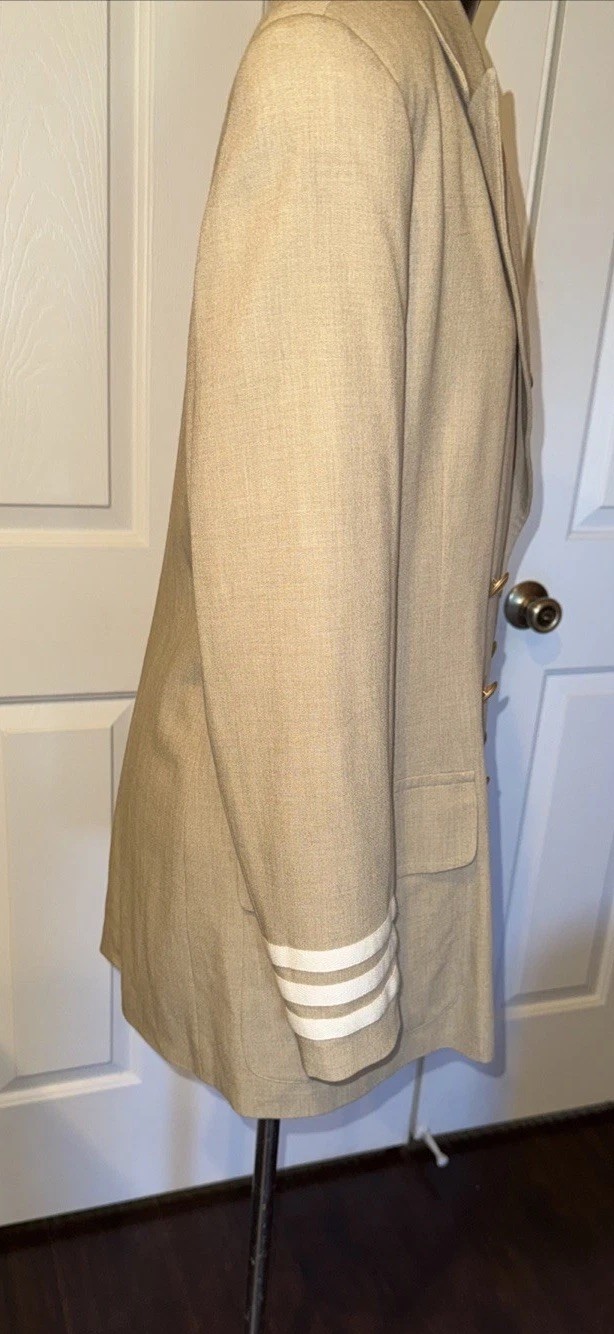 Mondi Vtg Beige Blazer Suit Jacket Military Safari Uniform Womens EU40 US8 Wool