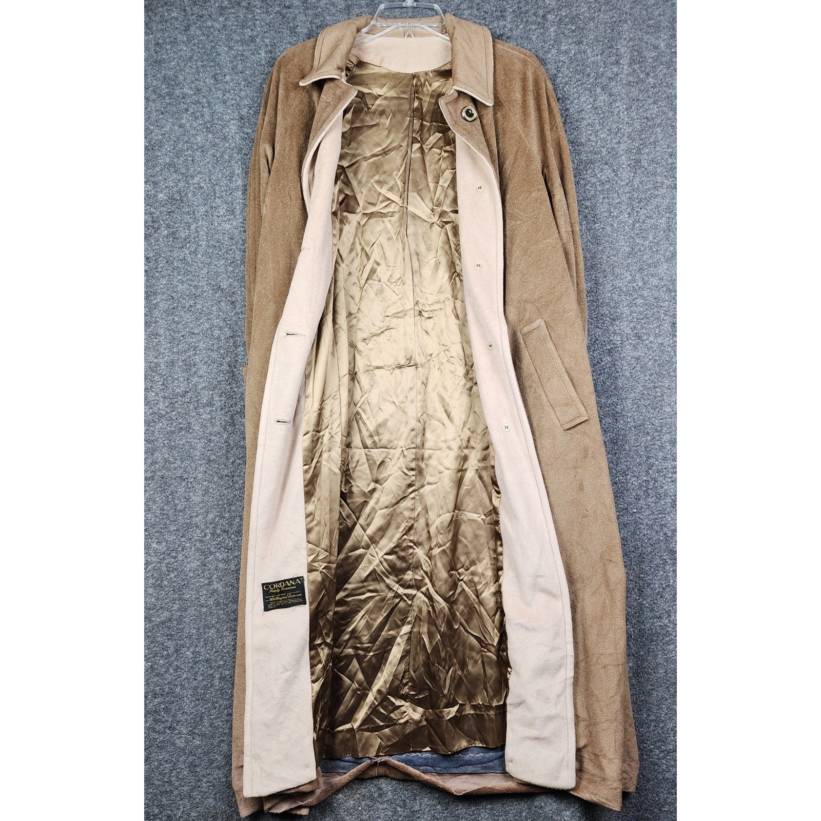 Cordana Wellington Long Coat Womens L Tan Vintage USA Union Made Faux Suede