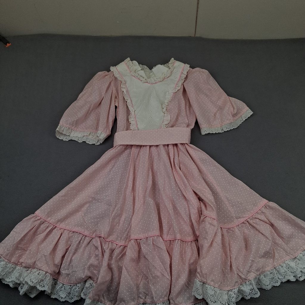 Vintage Jeri Bee Womens Pink Polka Dot Square Dance Prairie Dress Size 8 Eyelet