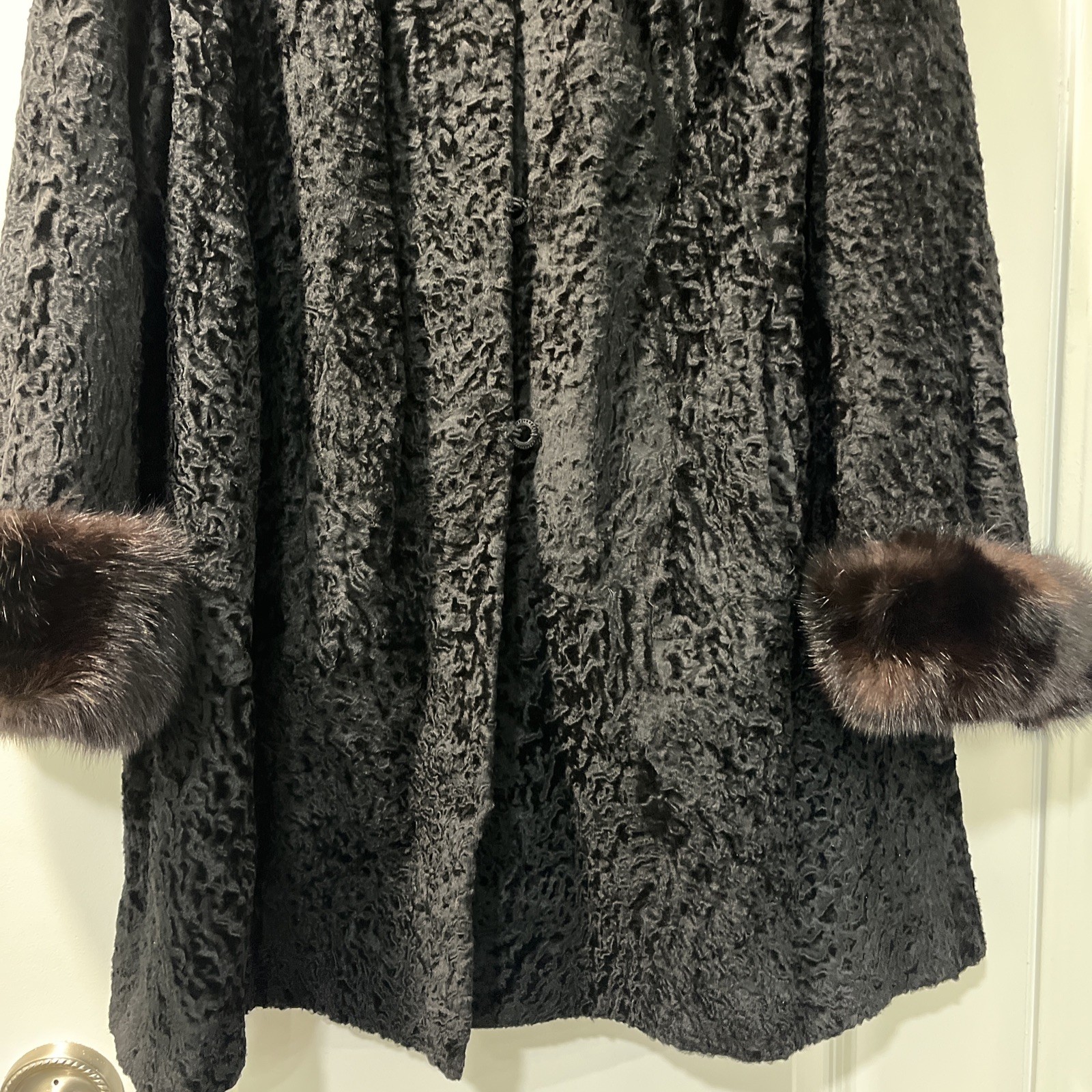 Vintage Persian Lamb Coat Mink Collar Large Black Brown Curly Lamb Old Money