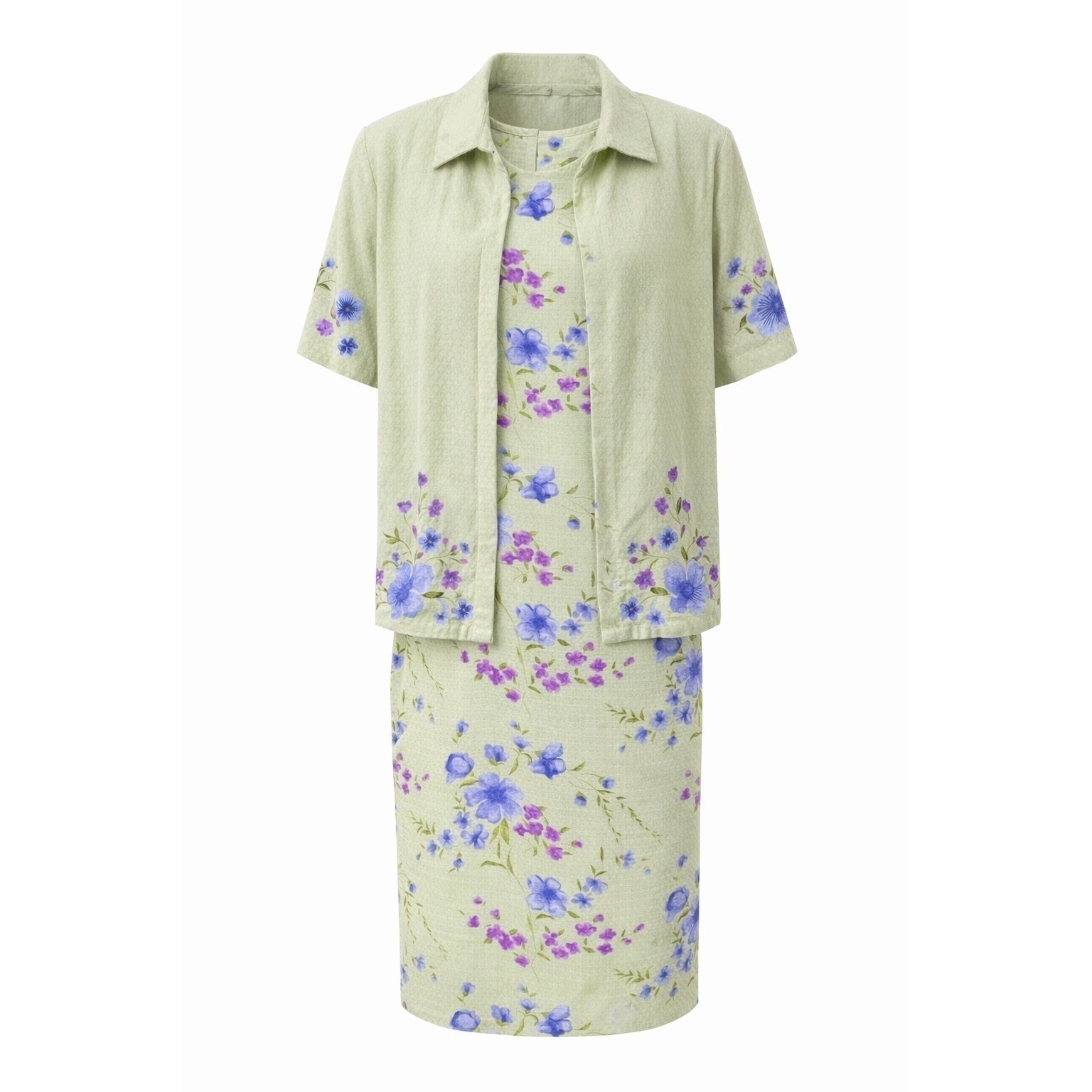 Sarah Elizabeth Sage Green Floral 2 Piece Dress Jacket Set Womens 14 Cottagecore