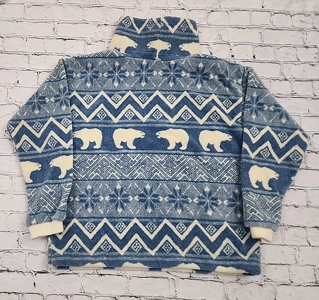 Ski Fleece Nordic Polar Bear Pullover Sweater Size Medium Vintage 80’s Sunbuster