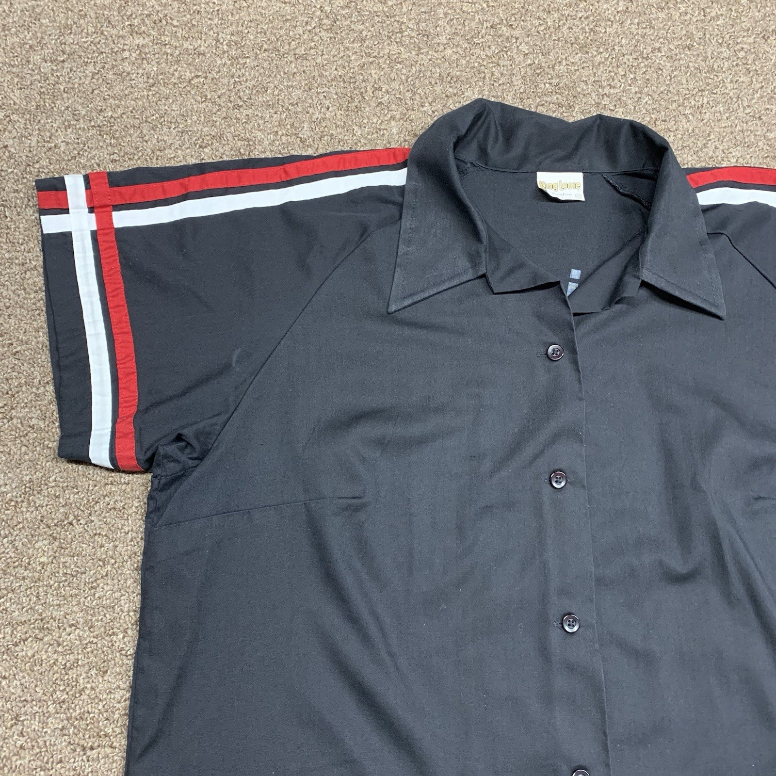 Vintage 1970s Black King Louie Bowling Shirt Size 46 Flying A Petroleum USA Made