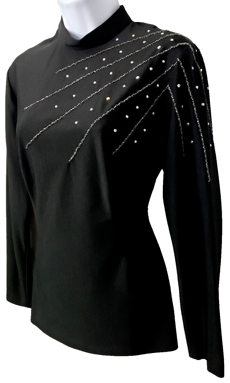 Vintage 60s Mod Gothic Top S M Shirt MCM Black Bead Rhinestone Alfred Werber