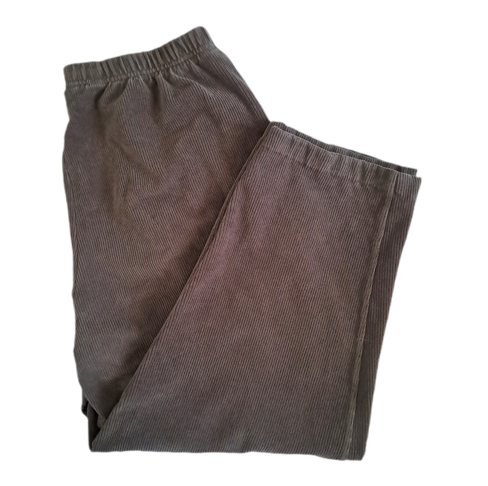 Vtg Lands End Brown Relaxed Fit Elastic Waist Pull On Corduroy Pants L (14-16)
