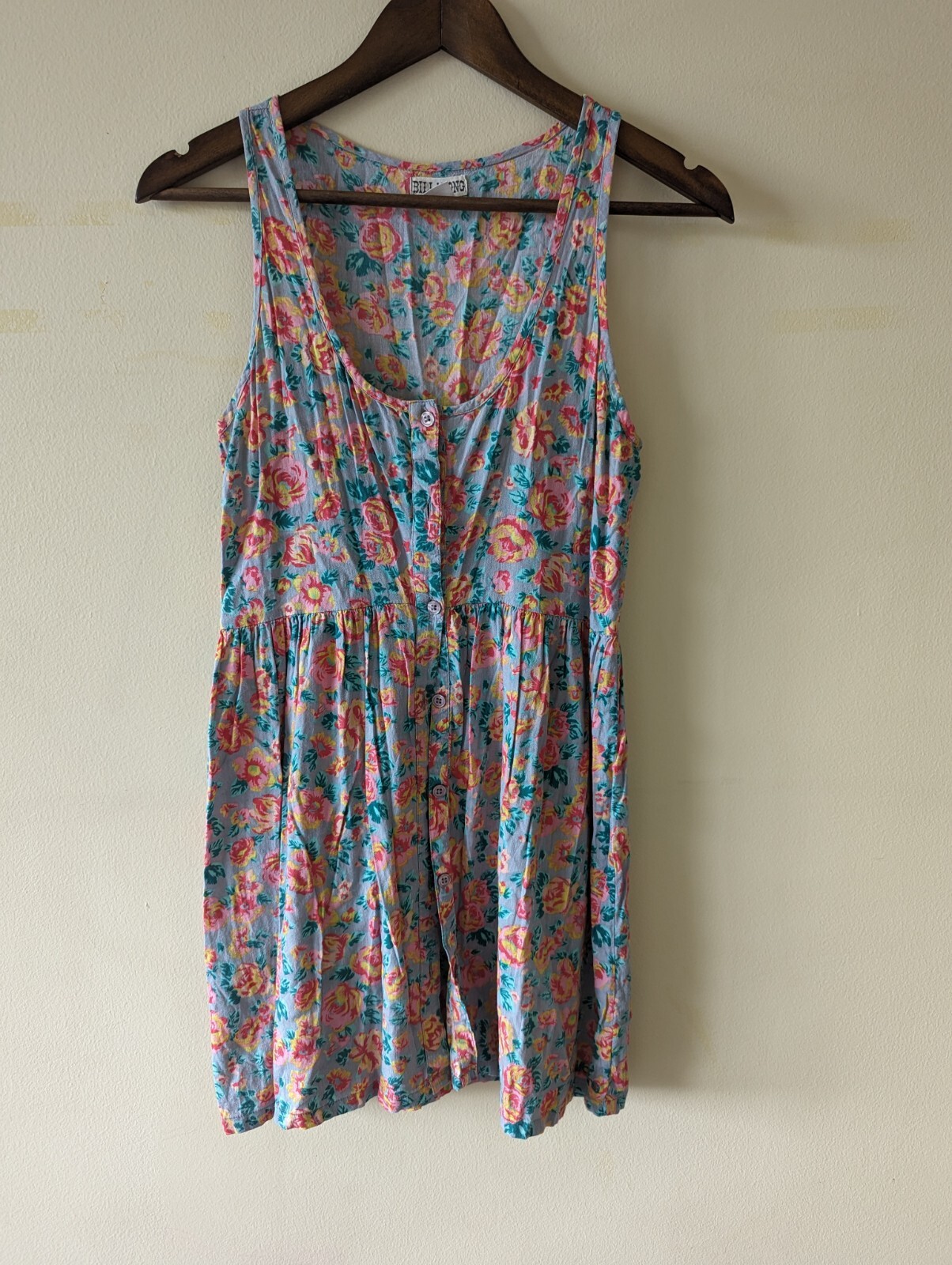 Billabong vintage Y2K Floral mini tank dress pink blue grunge boho high waist