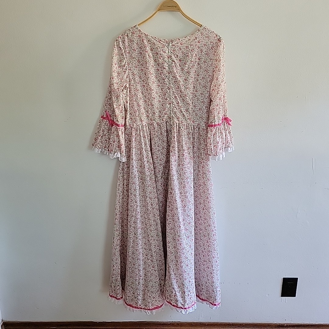 Vintage Handmade Prairie Dress Large Pink Ditsy Floral Cottage Country Western