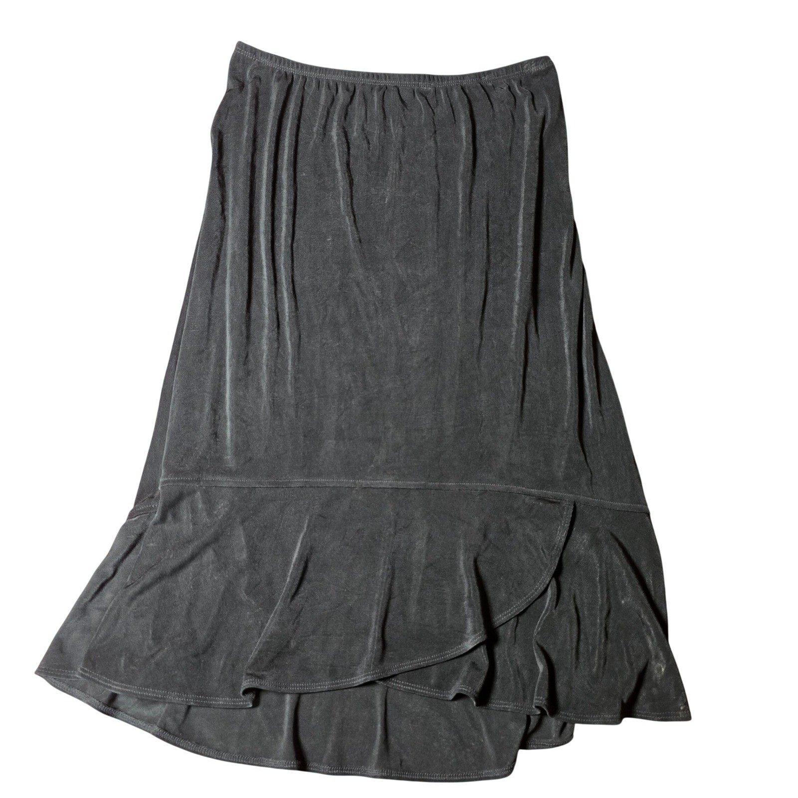 Laura Ashley Tiered Mid-length Black Skirt M Hi-Lo Acetate/Spandex Vintage 1990s