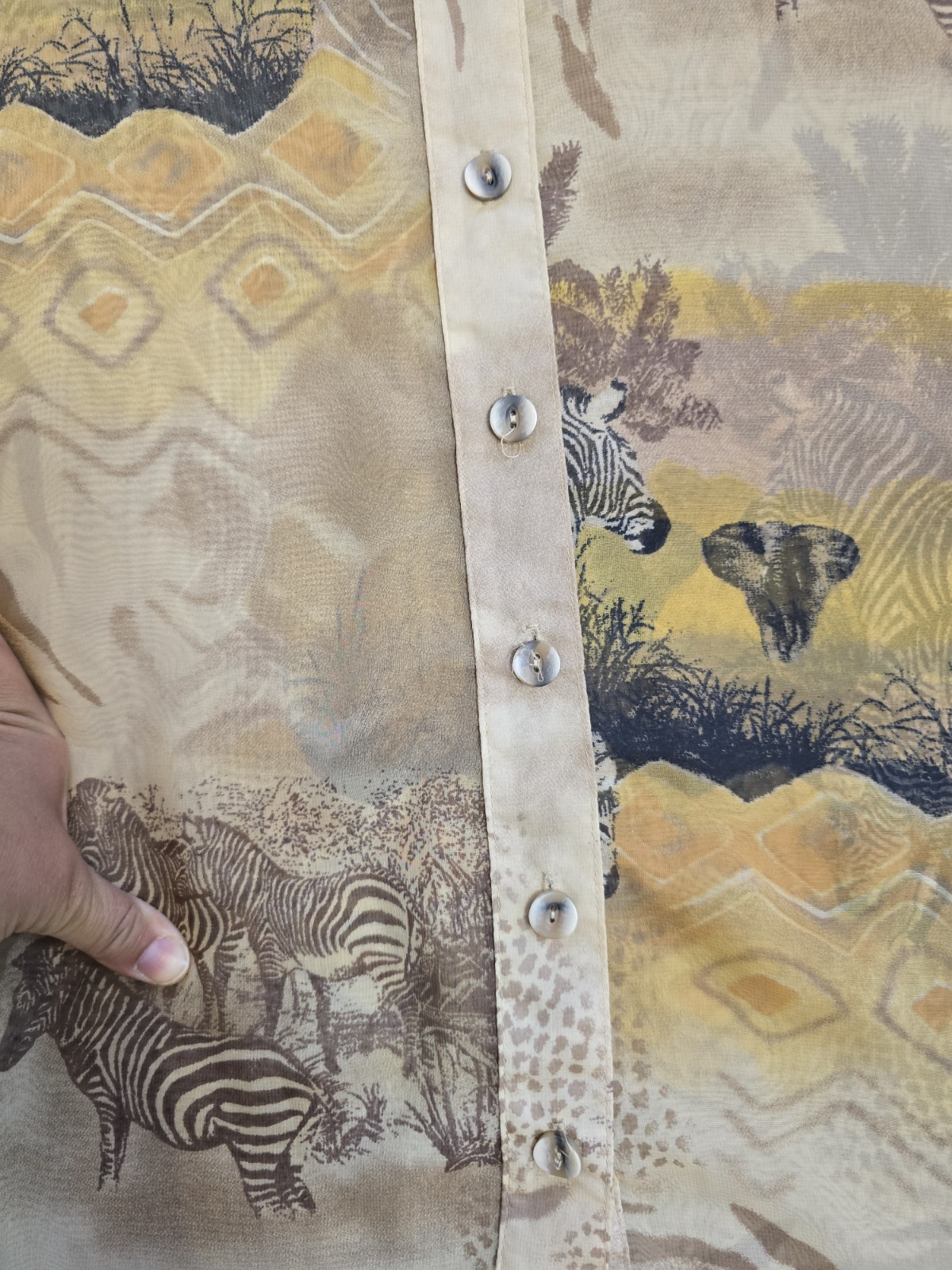 Sea Suns Vtg 80s Sheer Safari Themed Maxi Shirt Dress/ Cover Up Size S