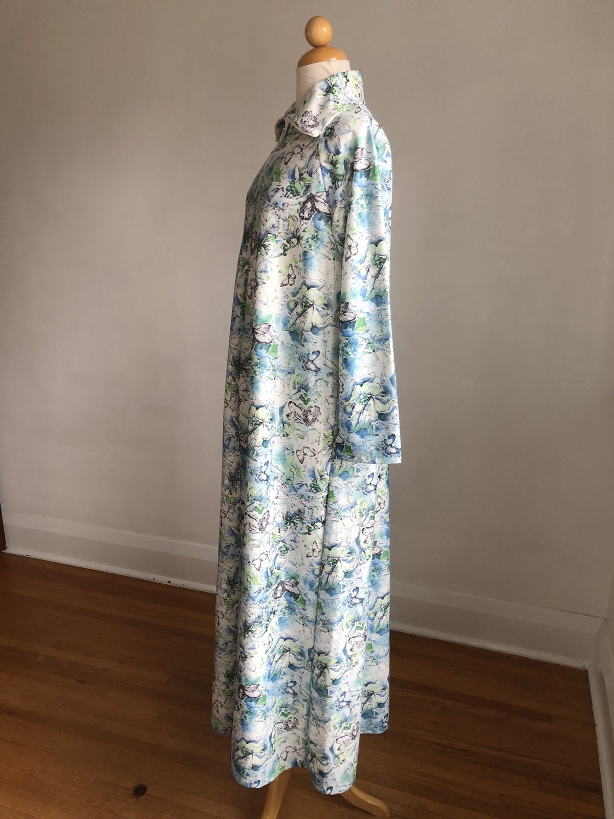 GORGEOUS VTG ELAINE SKLAR Lingerie Co. Blue Butterflies Zip-up Loungewear Robe M