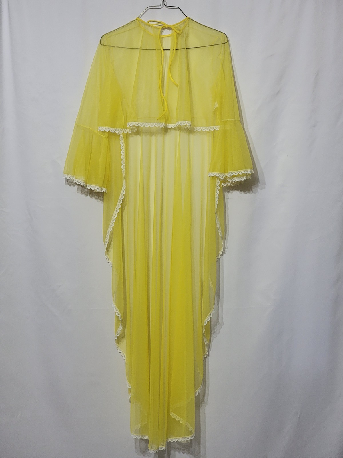 Vintage Yellow Sheer Chiffon Peignoir Set Robe & Nightgown Large ILGWU Stamp EUC