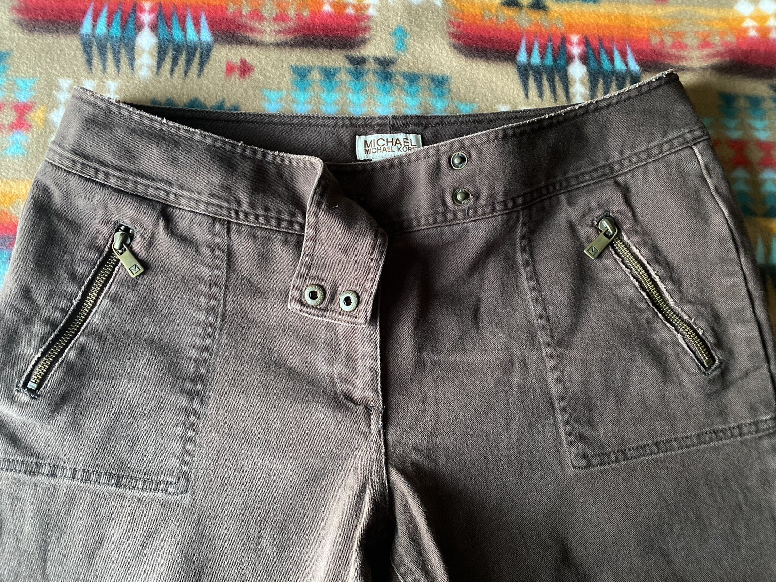 Michael Kors VTG Y2K Womens Flared Pant Size 14/28 Brown Low Rise Stretch Casual