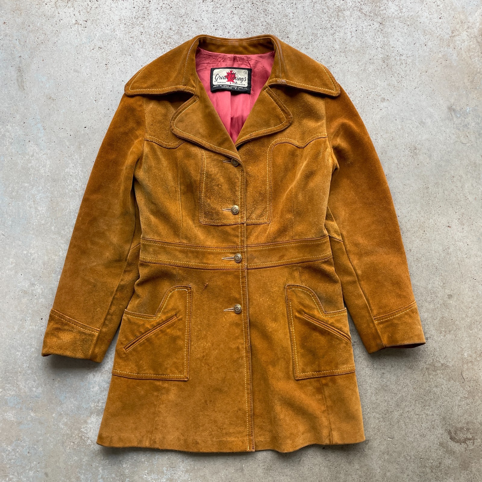 VTG 70s Great Things From Canada Suede Leathercraft Tan Coat Women’s Small 11/12