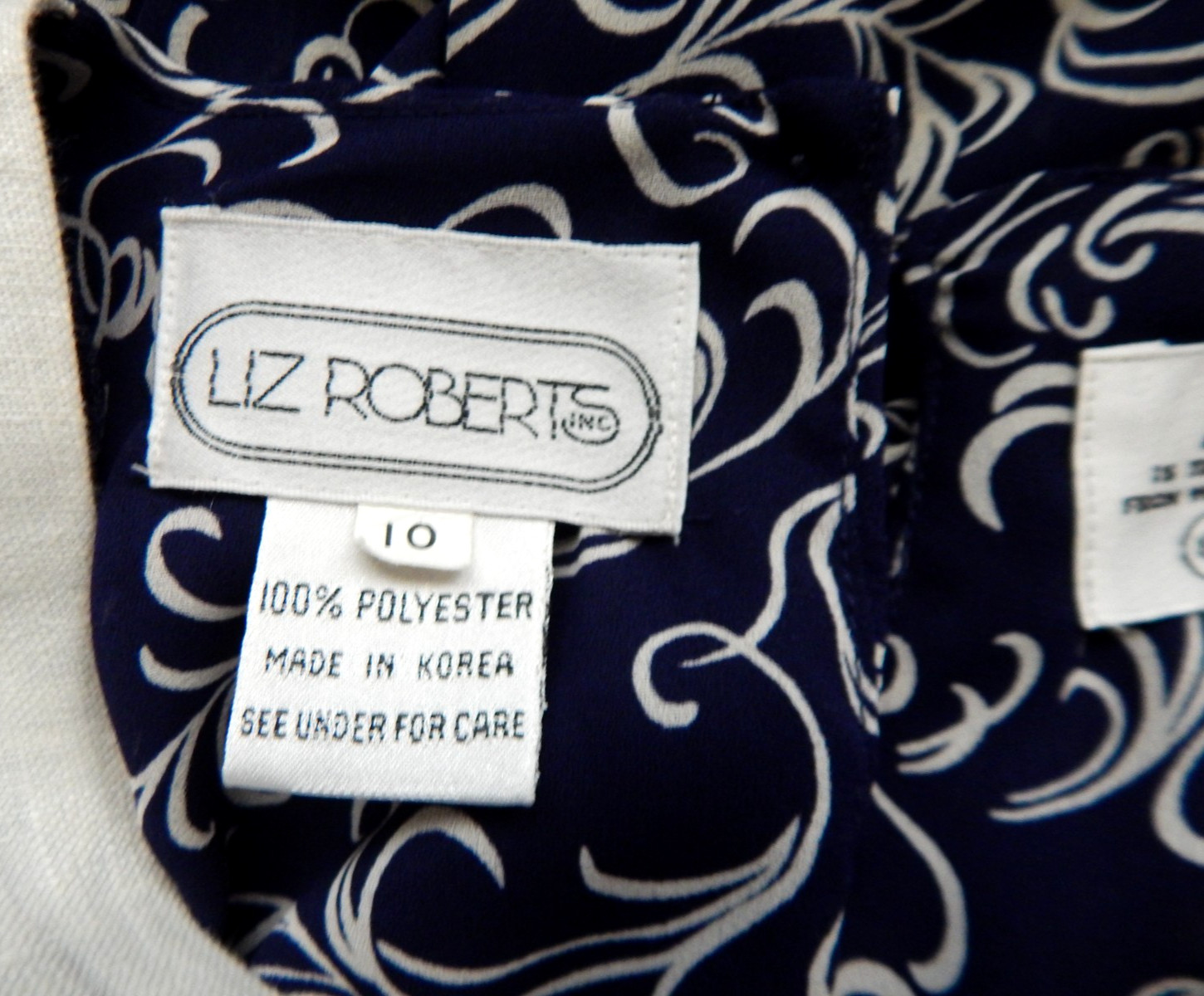 Vintage 80s Liz Roberts Dark Blue Floral Lace Collar Below Knee Dress Size 10