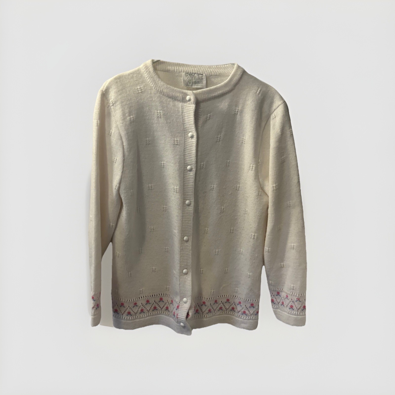 Vintage 70s BILLIE JO WHITE FLOWERED WOMEN’S CARDIGAN SWEATER Grandma Core Sz M