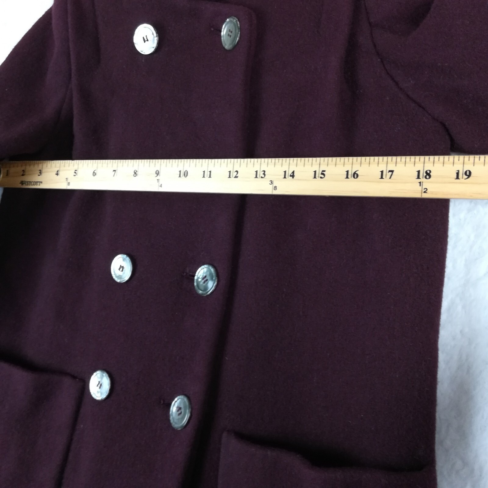 Vintage Anglo Fabrics Womens Jacket L Burgundy Wool Military Double Breasted