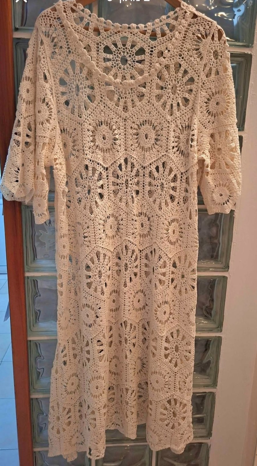 Genuine Vintage 60’s Crochet Off White Boho Chic Long Maxi Dress Hippy size XL