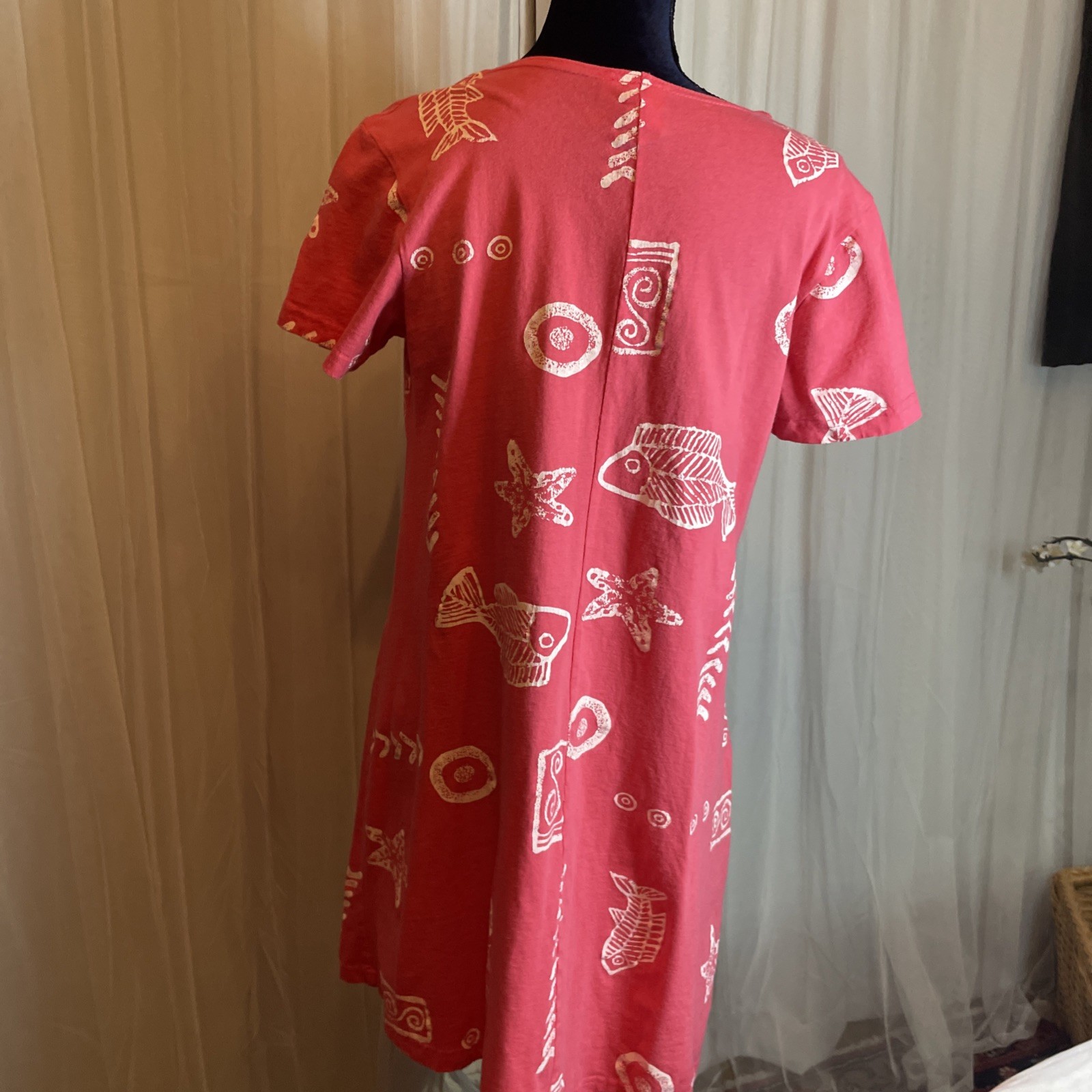 Vintage Womens Size Large 90s Stretchy Up Fish Sea Red Dress Sassy Brand