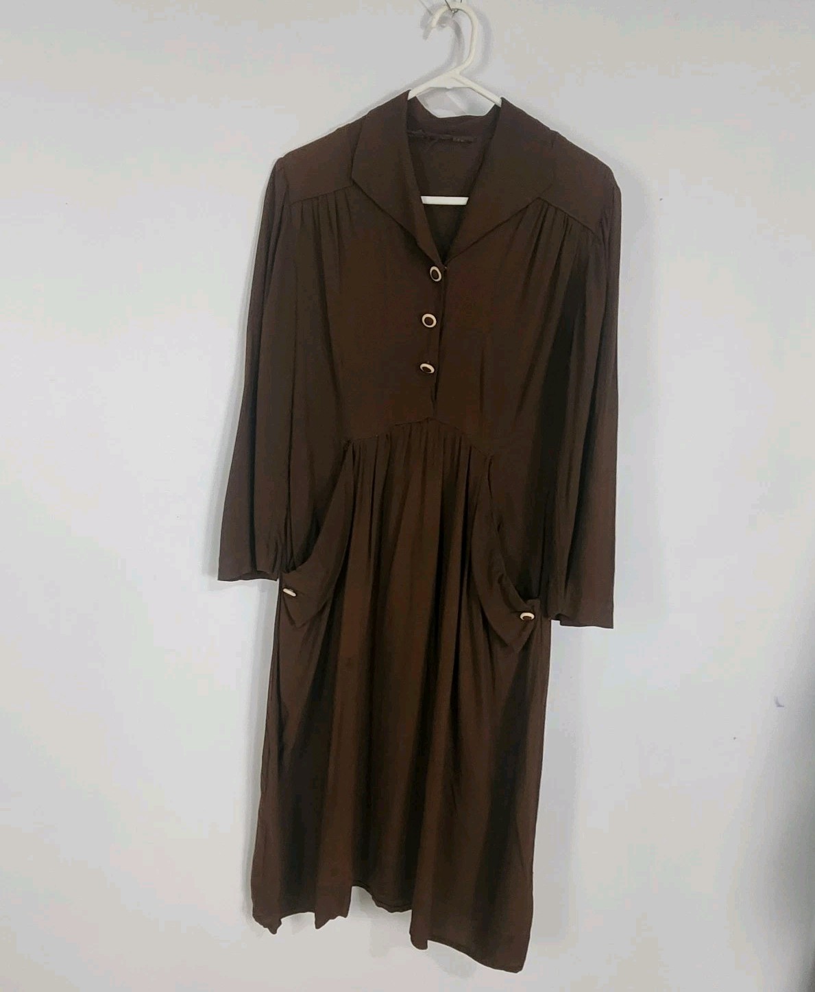 Original 40s Brown Dress M Hollywood Glamour WWII Pinup Land Girl Swing Dance