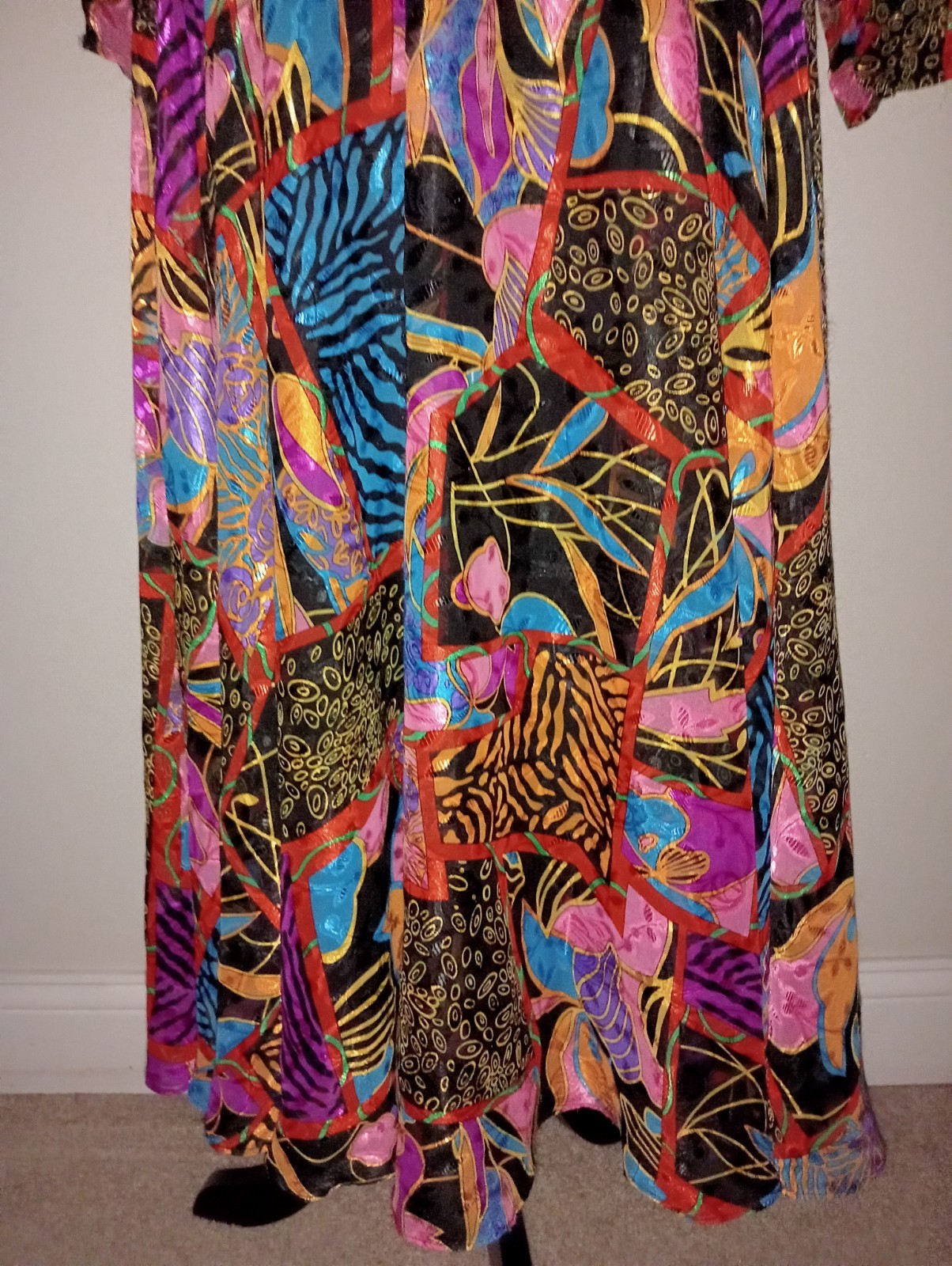 Vintage Diane Freis Georgette Maxi Dress purple turquoise black vibrant Boho