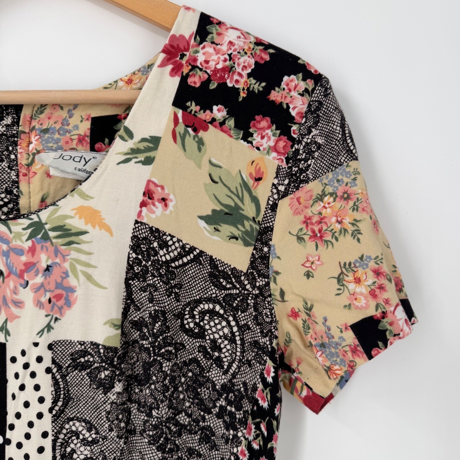 Vintage Jody California Patchwork Floral Dress 11 Medium USA Made Boho Prairie
