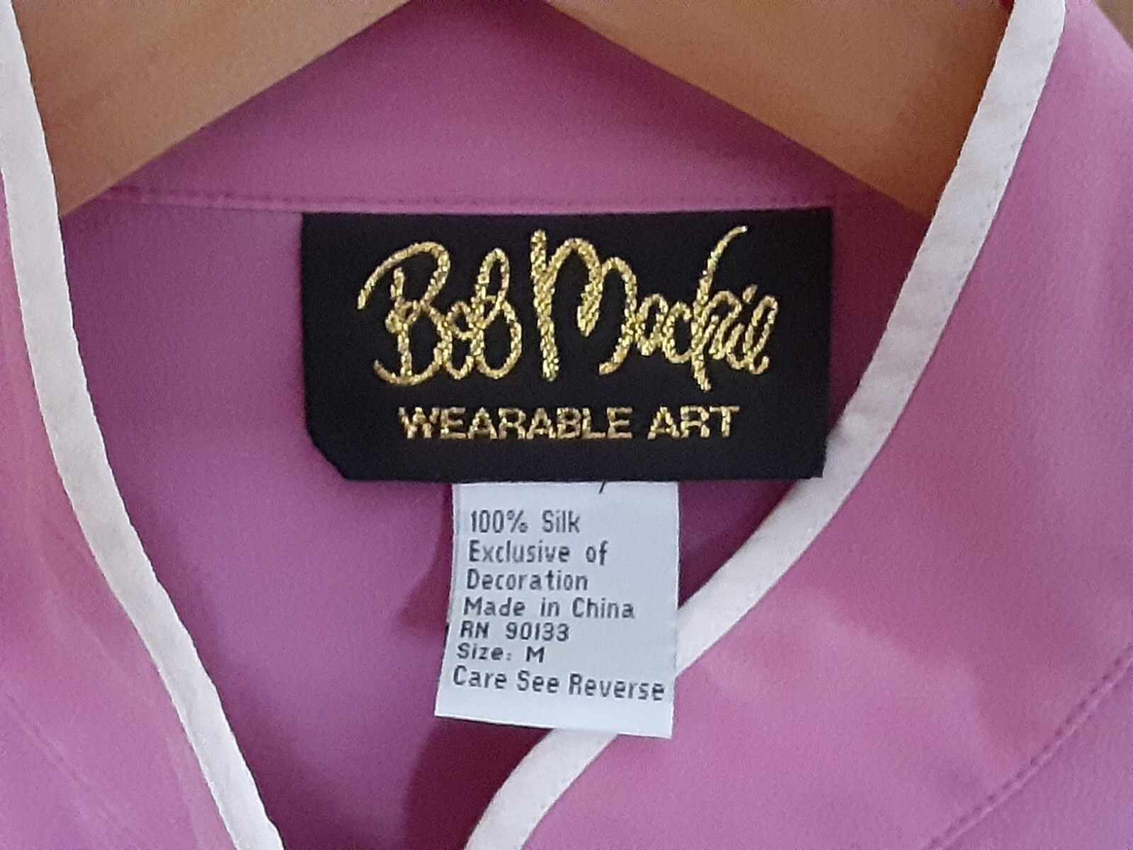 Bob Mackie 100% Silk pink asian style blouse size M w/ Floral Embroidery