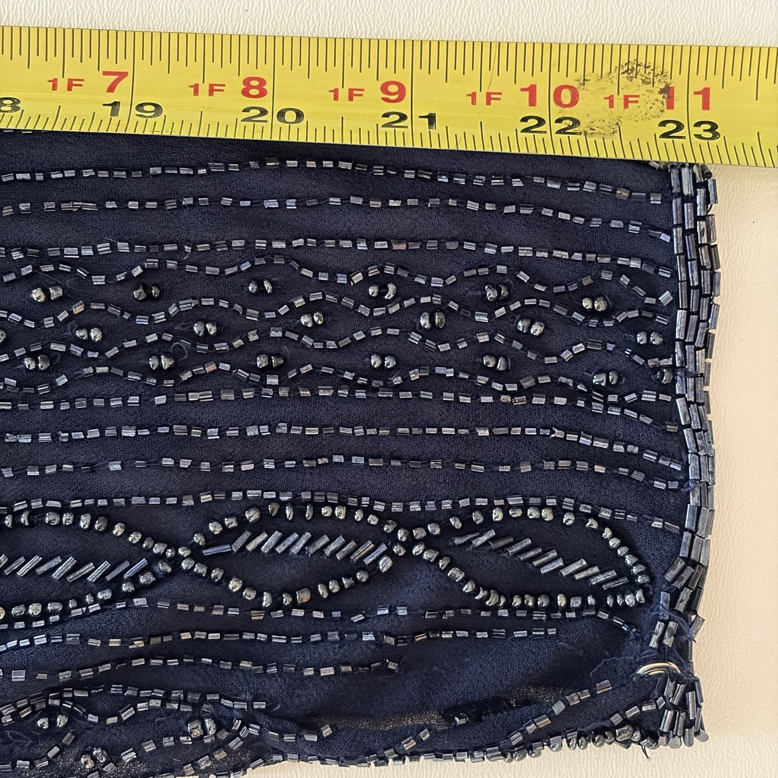 Vintage Brilliante by J.A. Navy Blue Beaded Gown Long Sleeve India MOB Large