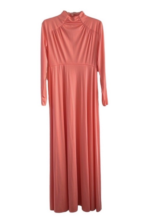 Vintage House of Bianchi Coral High Neck Jackie O Gown. Size S/M