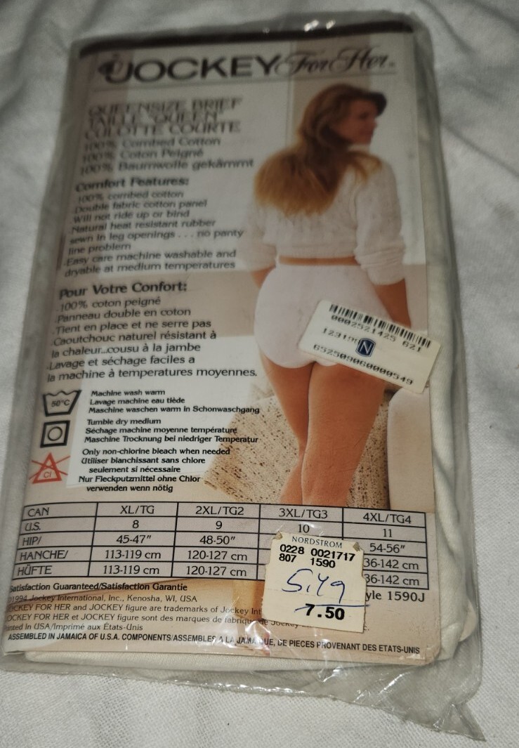 Vtg 1994 Jockey For Her Brief Queensize Culotte Courte 48-50 Combed Cotton