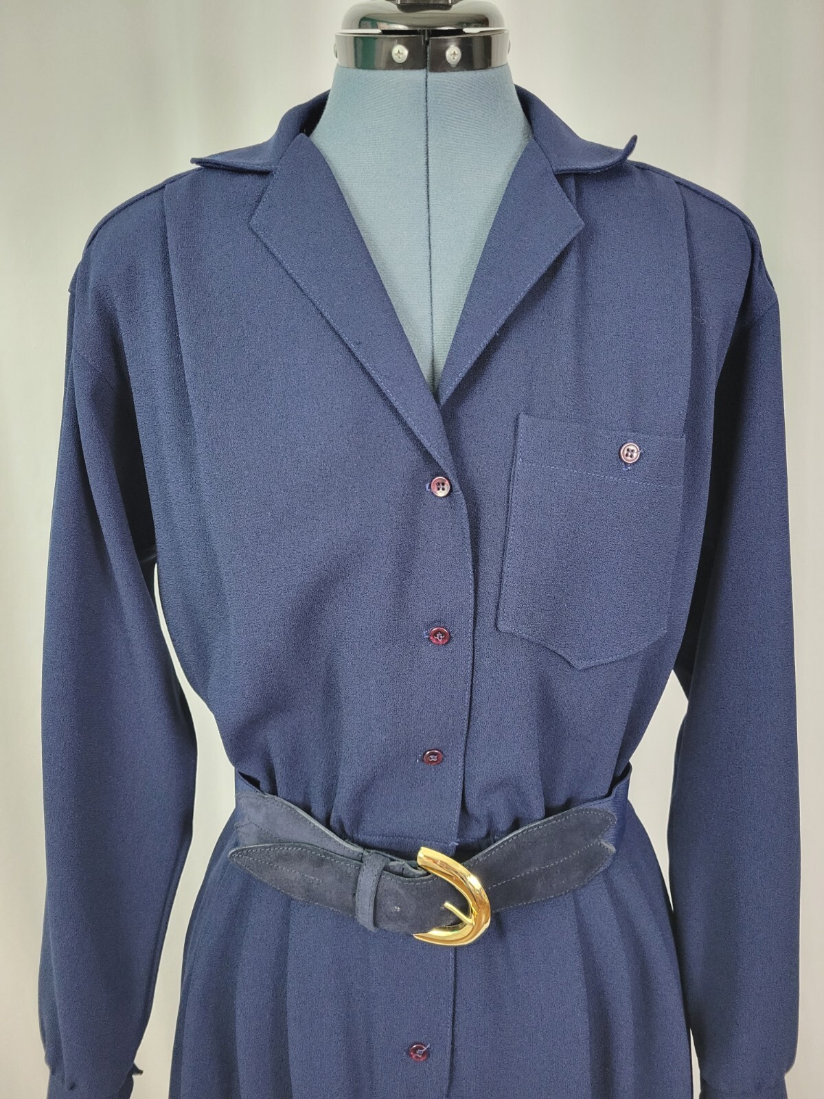 Vintage Donna Morgan for Non Stop Navy Blue Shirt Dress w Belt Size 7/8