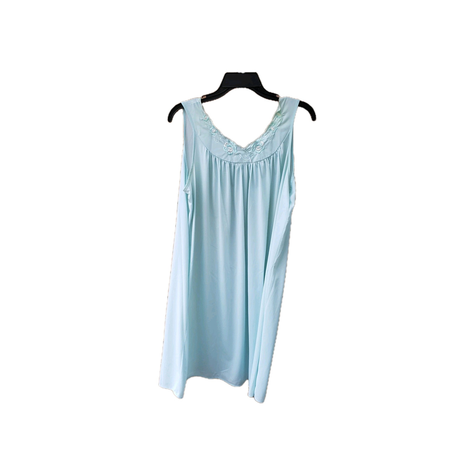 VTG 70s Blue Nylon? Nightgown Sz XL/2XL? Knee Length Sleeveless Lingerie