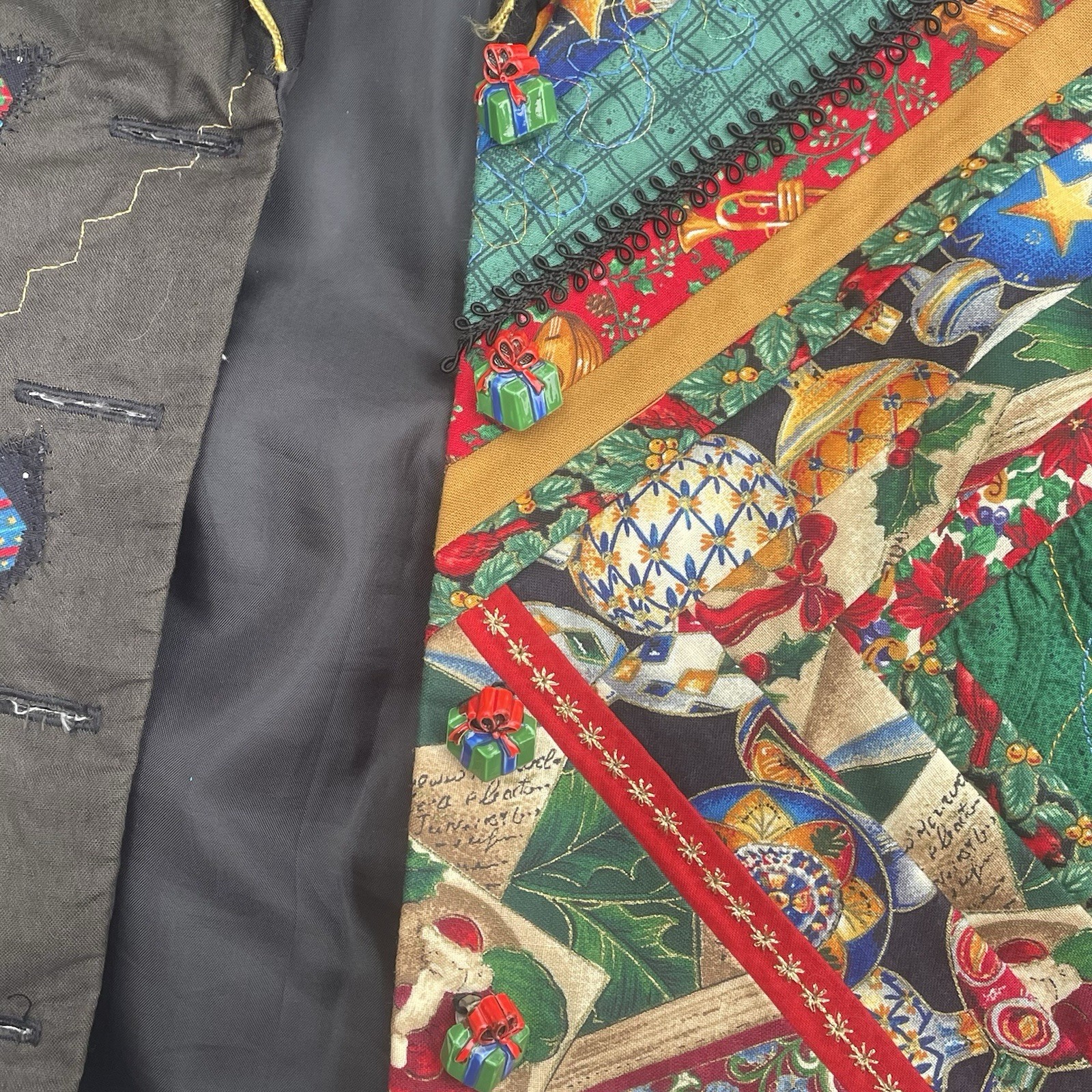 Rare Patchwork Quilt Jacket XL Color Blocking Contrast Handmade Unique Women