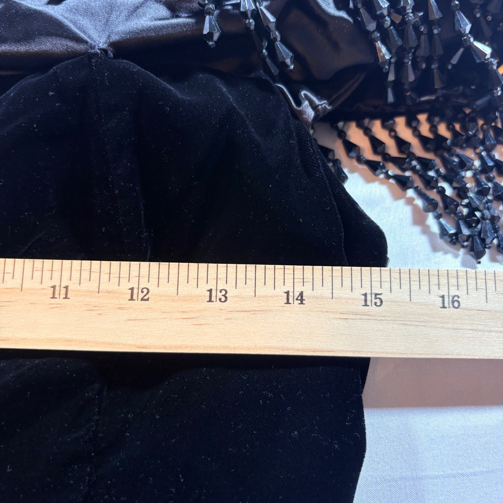 Victor Costa Velvet Beaded Fringe Dress Womens S Black Off Shoulder Cocktail 80s