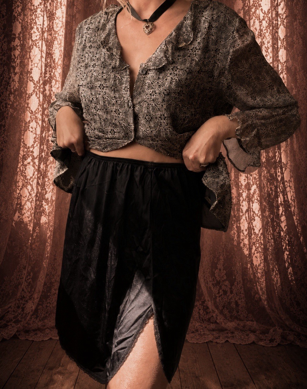 1990s black baroque silk blouse