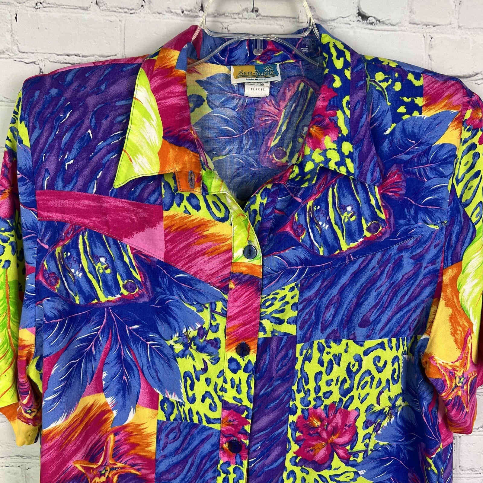 Vintage Sea Suns Neon Bright Floral Tropical Leopard Beach Pants & Top Set XL