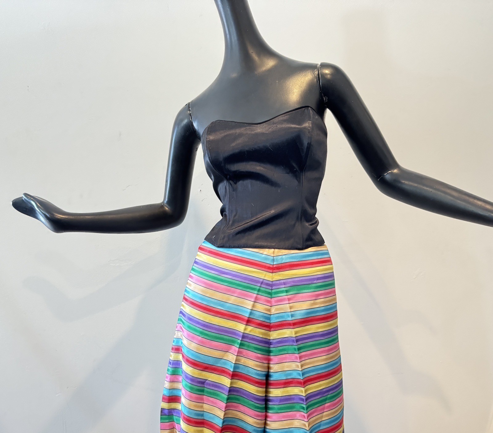 Vtg 60s 70s Rainbow Skirt Skort Palazzo Dress Pants Red Pink Purple Blue Green S