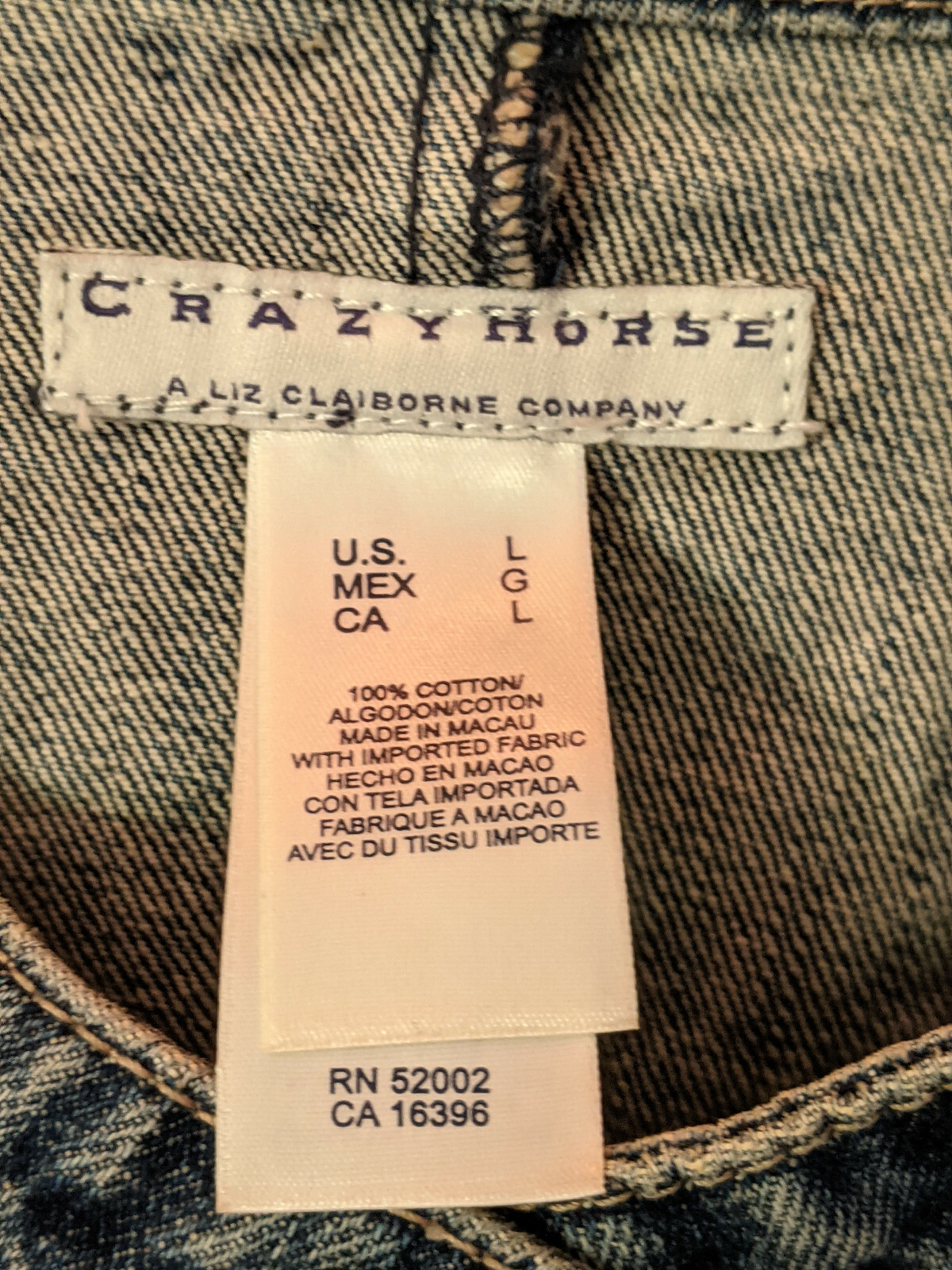 Crazy Horse Woman’s Denim Jacket, Narrow Standup Collar, Four Pockets, Large