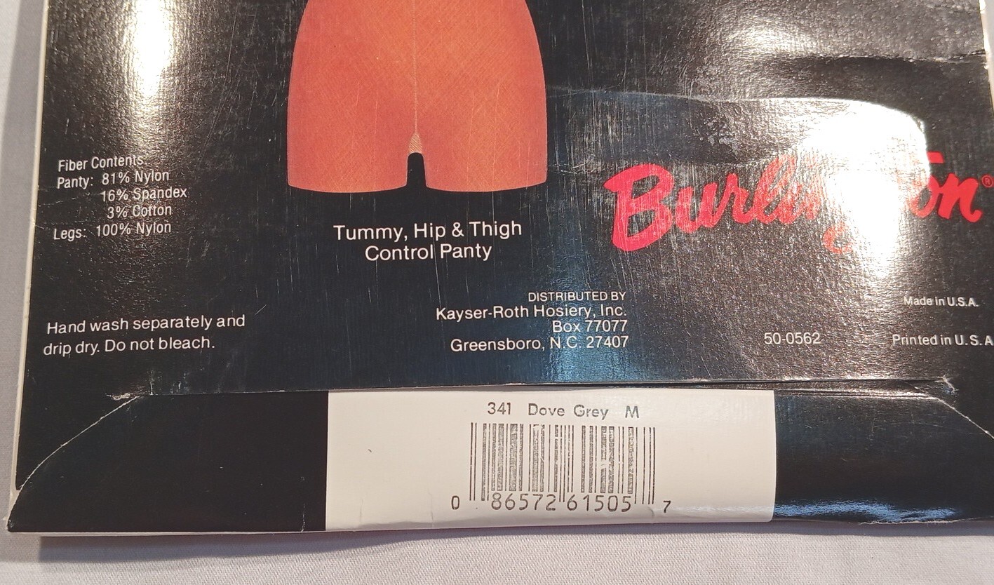 Vintage Burlington Panty Hose Tummy Hip Control Top Sheer Dove Grey Medium NOS