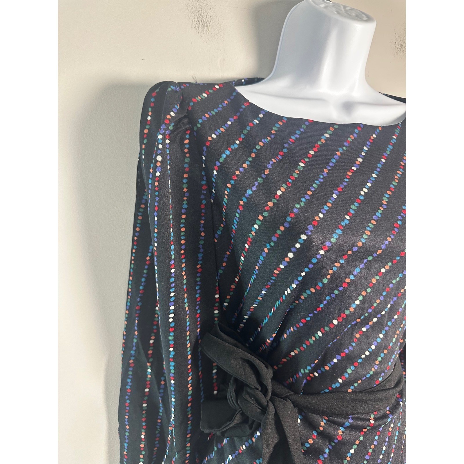 Vtg B. Altman & Co NY Rainbow Stripe Wrap Blouse 70s 80s Puff Sleeve Disco SZ 14