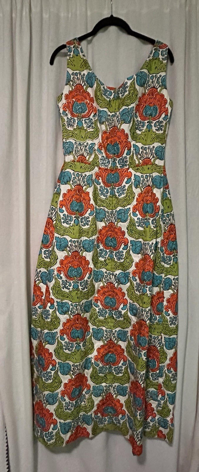 VTG 1970s Saks Fifth Ave 100% Silk Maxi Dress & Matching Scarf |Floral| Size 12