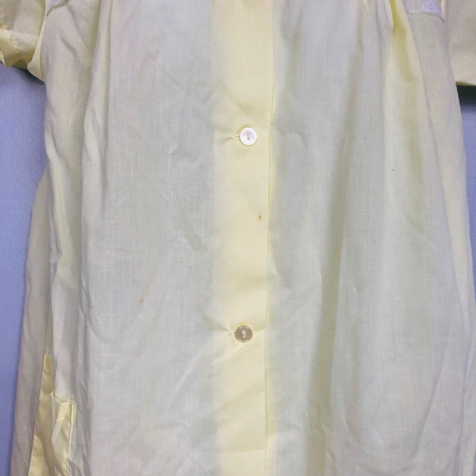 Vintage 70s Philmaid Womens Housecoat S Yellow Embroidered Flowers Short Sleeve
