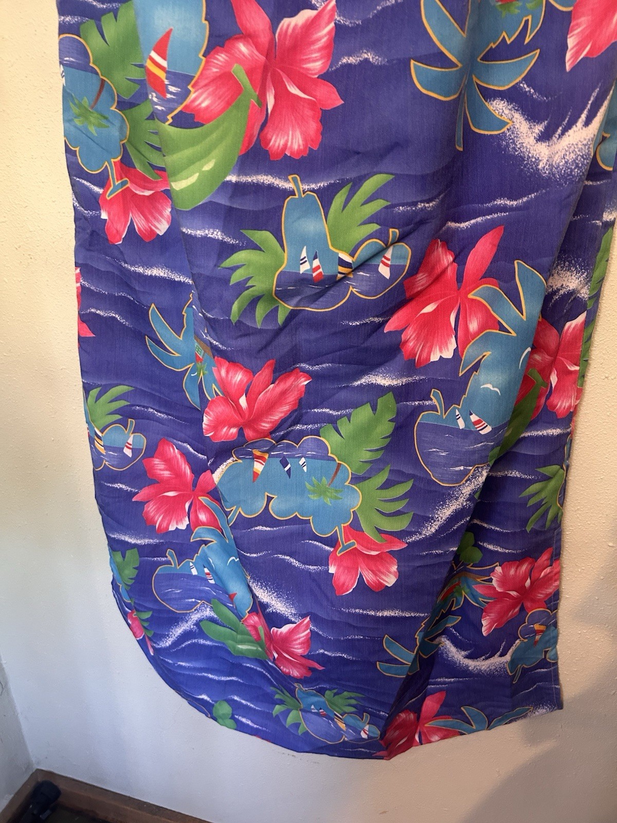 Vintage Island Fever Hawaii Maxi Mumu Dress Vibrant Blue Tropical Floral M 1984