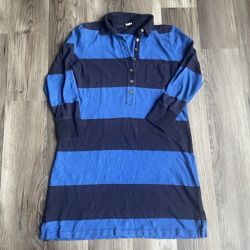 J Crew Rugby Shirt Dress Navy And Cobalt Blue Size M Y2K Vintage Preppy